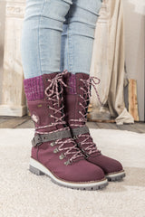 En Bloom | Ribbed-Cuff Buckle-Strap Boot - Purple