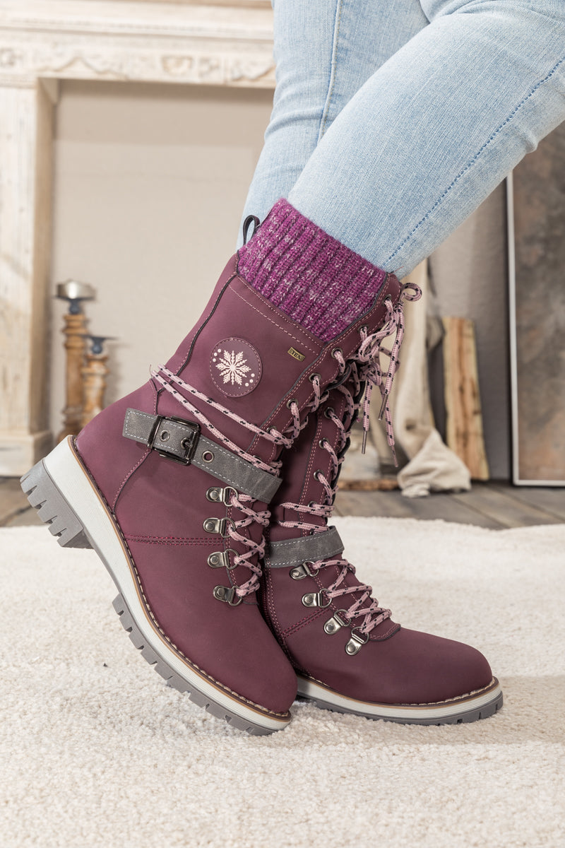 En Bloom | Ribbed-Cuff Buckle-Strap Boot - Purple