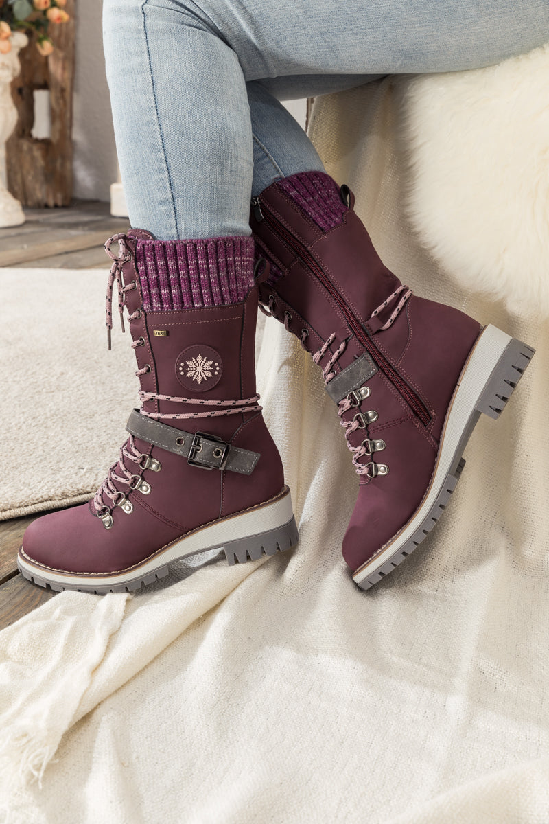 En Bloom | Ribbed-Cuff Buckle-Strap Boot - Purple