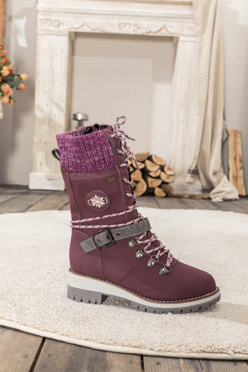 En Bloom | Ribbed-Cuff Buckle-Strap Boot - Purple