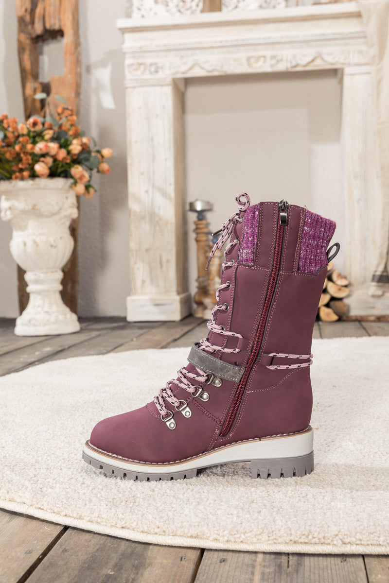 En Bloom | Ribbed-Cuff Buckle-Strap Boot - Purple