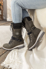 En Bloom | Ribbed-Cuff Buckle-Strap Boot - Grey