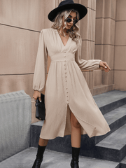 Cleo Button Front Slip Midi Dress - Taupe