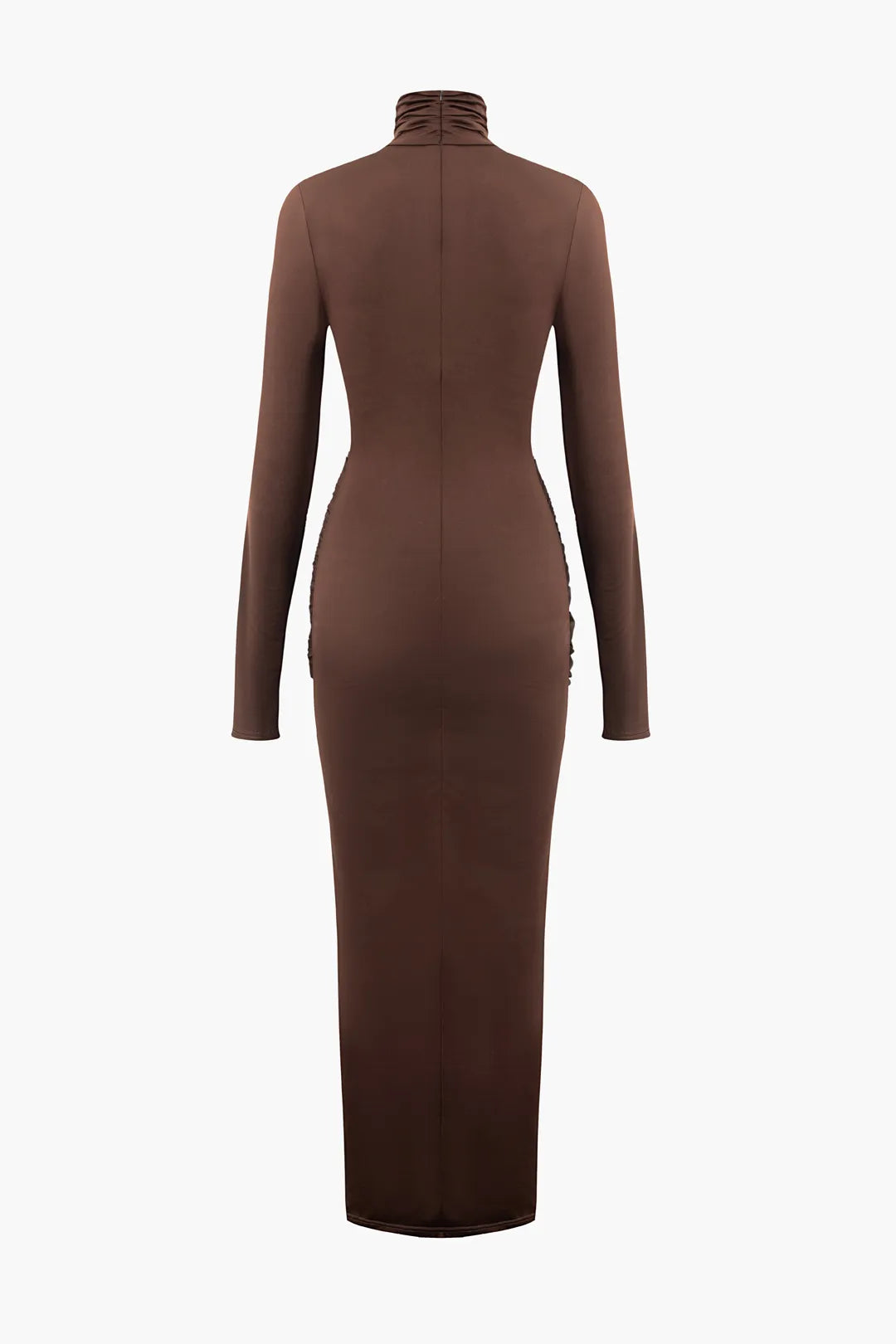 Adalee Brown Wrap Ruched Long Sleeve Maxi Bodycon Dress