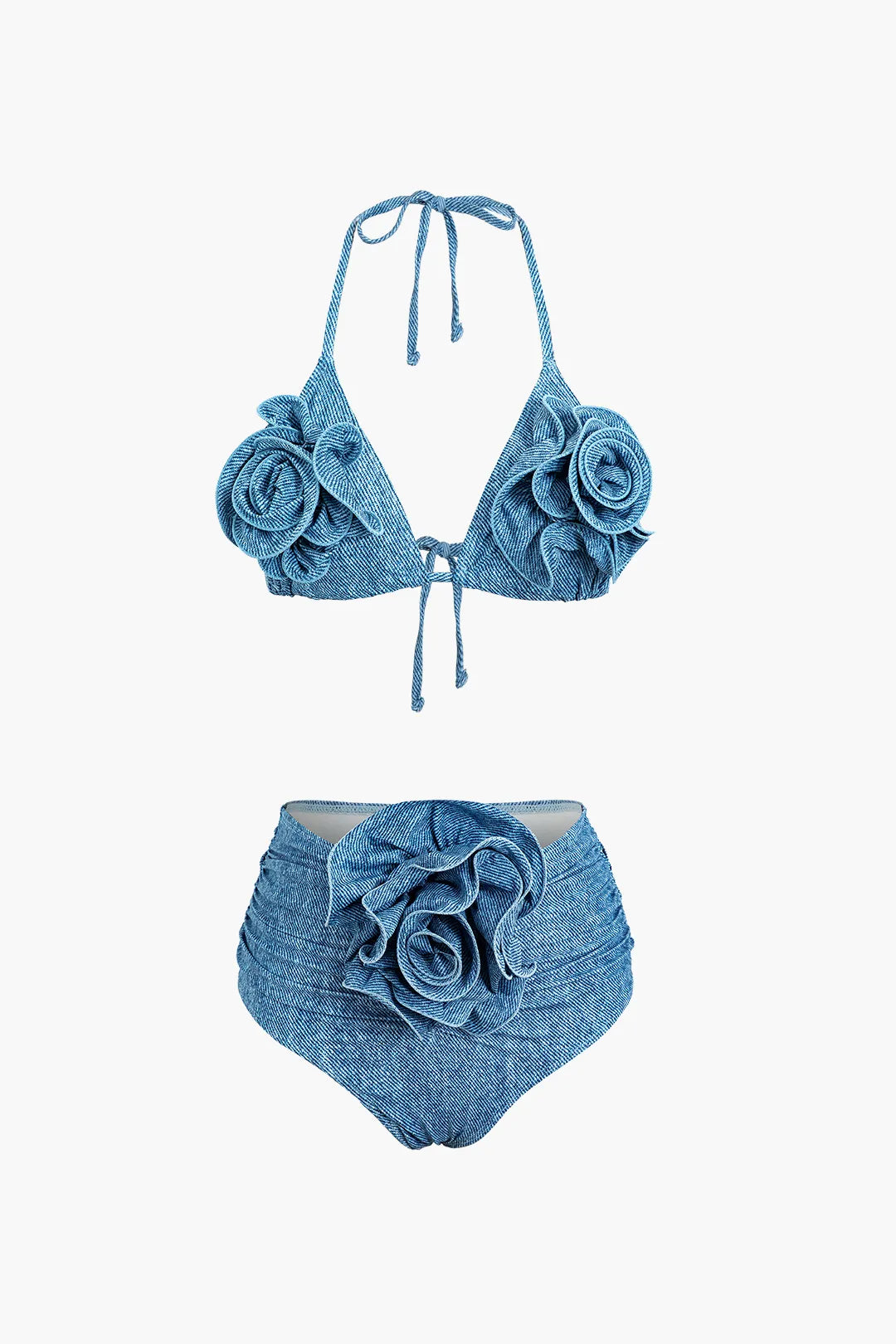 Akiyu Blue 3D Flower Denim Bikini Set