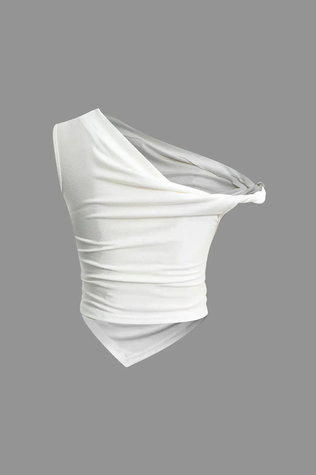 Alla Solid Asymmetrical Twist Ruched T-shirt