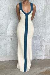 Analu Colorblock V-neck Knit Split Maxi Dress