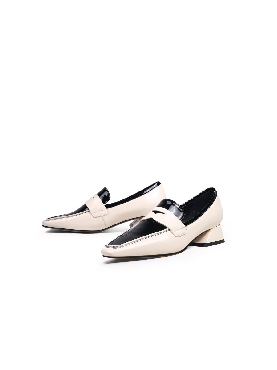 JadyRose | Genuine LeatherBlock Color Elegant Princess Kate Loafers - Beige