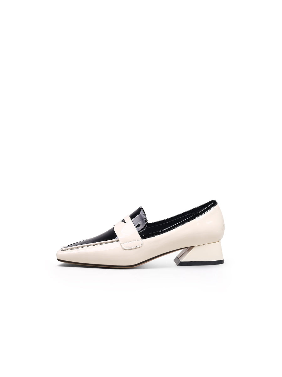 JadyRose | Genuine LeatherBlock Color Elegant Princess Kate Loafers - Beige