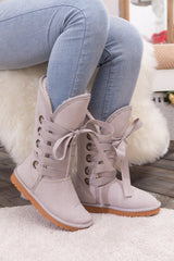 SMAIBULUN Ugg | Ribbon Lace-Up Faux Fur-lined Suede Boot - Ash