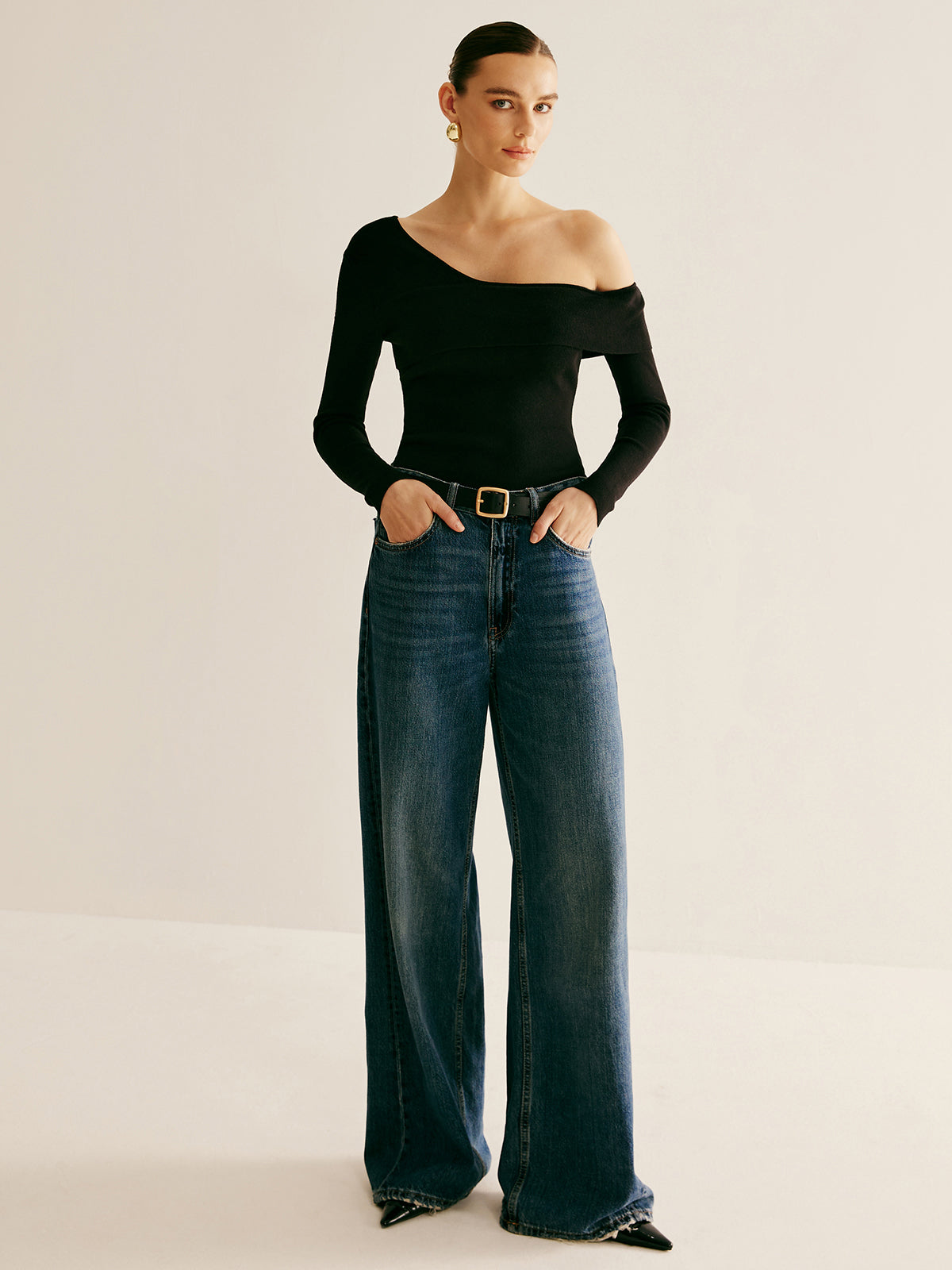 Asymmetrical Off-Shoulder Knit Top