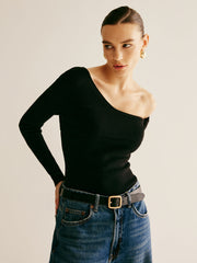 Asymmetrical Off-Shoulder Knit Top