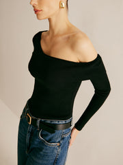 Asymmetrical Off-Shoulder Knit Top