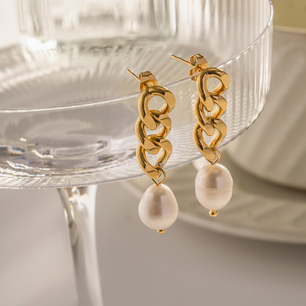 Aurelia Chain Pearl Earrings