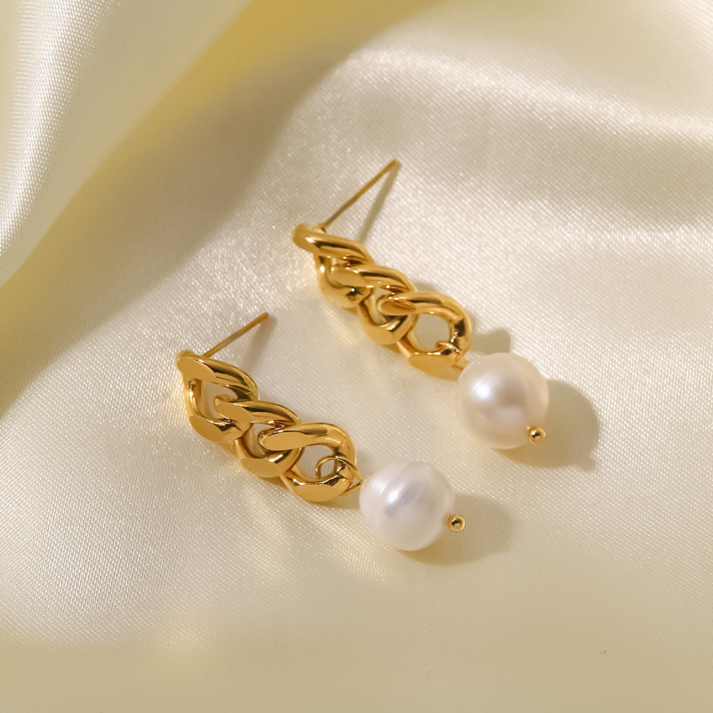 Aurelia Chain Pearl Earrings