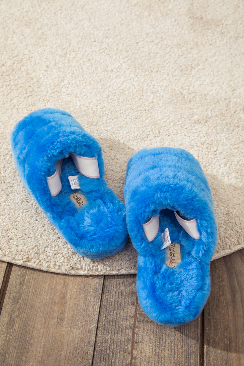 SMAIBULUN Ugg | Fluffy Soft Wool Snug Slipper Sandals - Azure