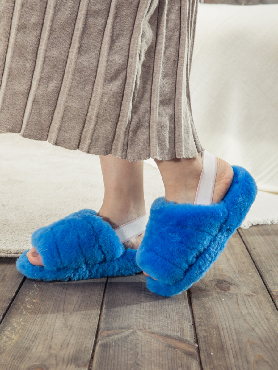 SMAIBULUN Ugg | Fluffy Soft Wool Snug Slipper Sandals - Azure