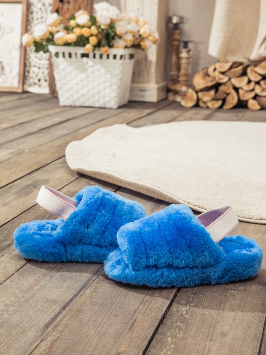 SMAIBULUN Ugg | Fluffy Soft Wool Snug Slipper Sandals - Azure