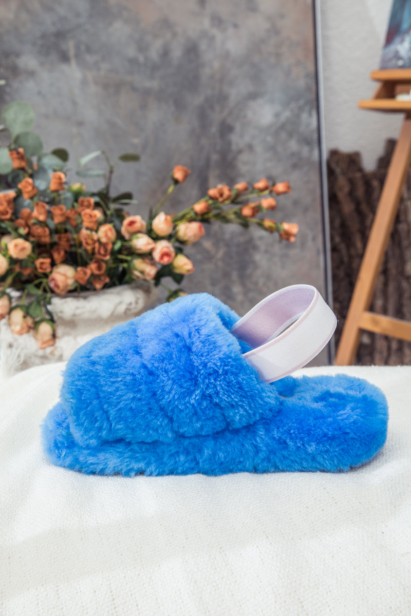 SMAIBULUN Ugg | Fluffy Soft Wool Snug Slipper Sandals - Azure