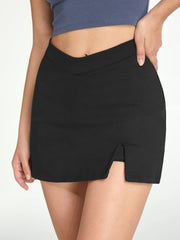 High Waisted V-Line Mini Skirt With Shorts Lining