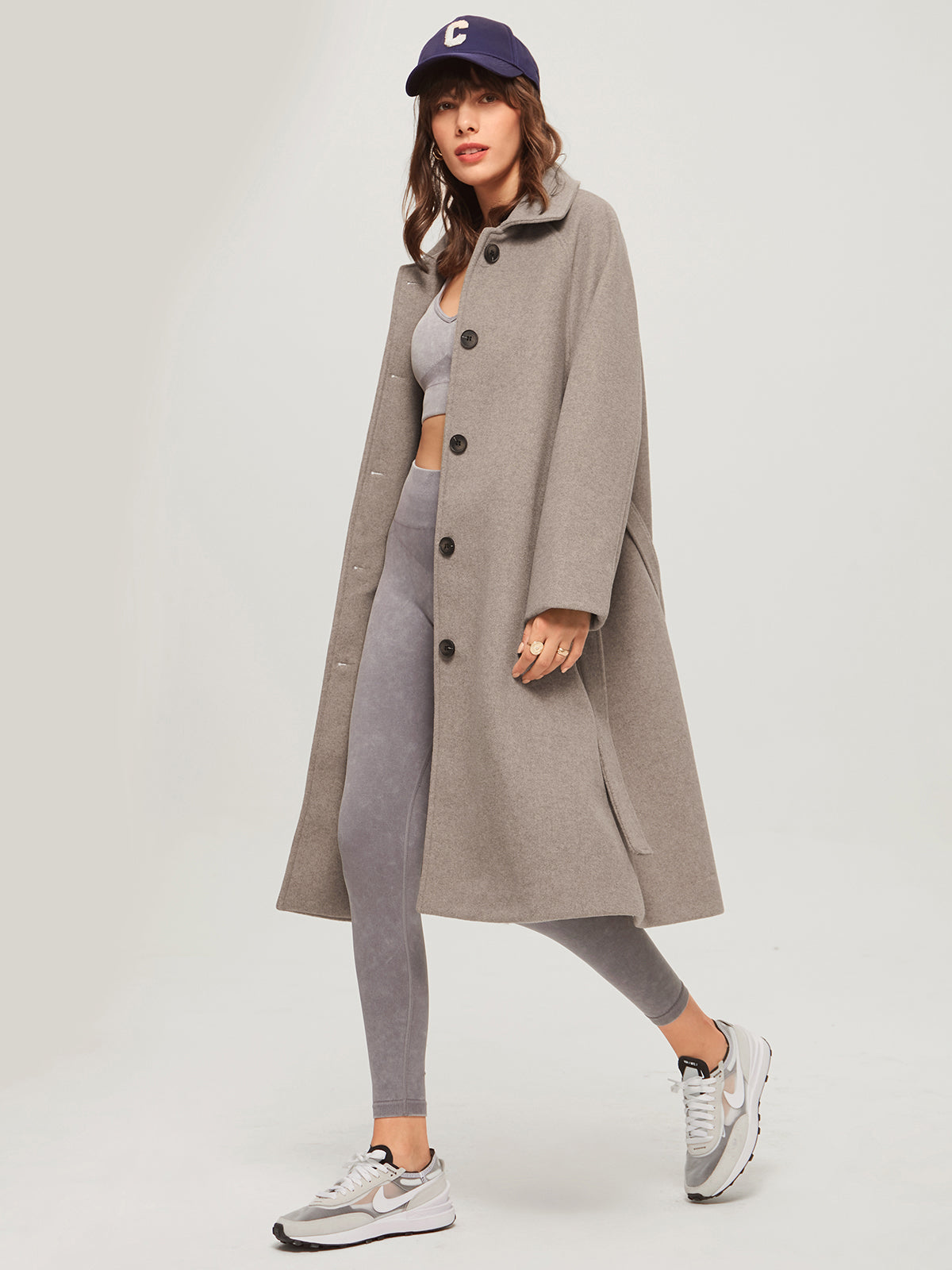 Brushed Belted Long Overcoat