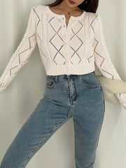 Diamonds Eyelet Button Up Knit Top