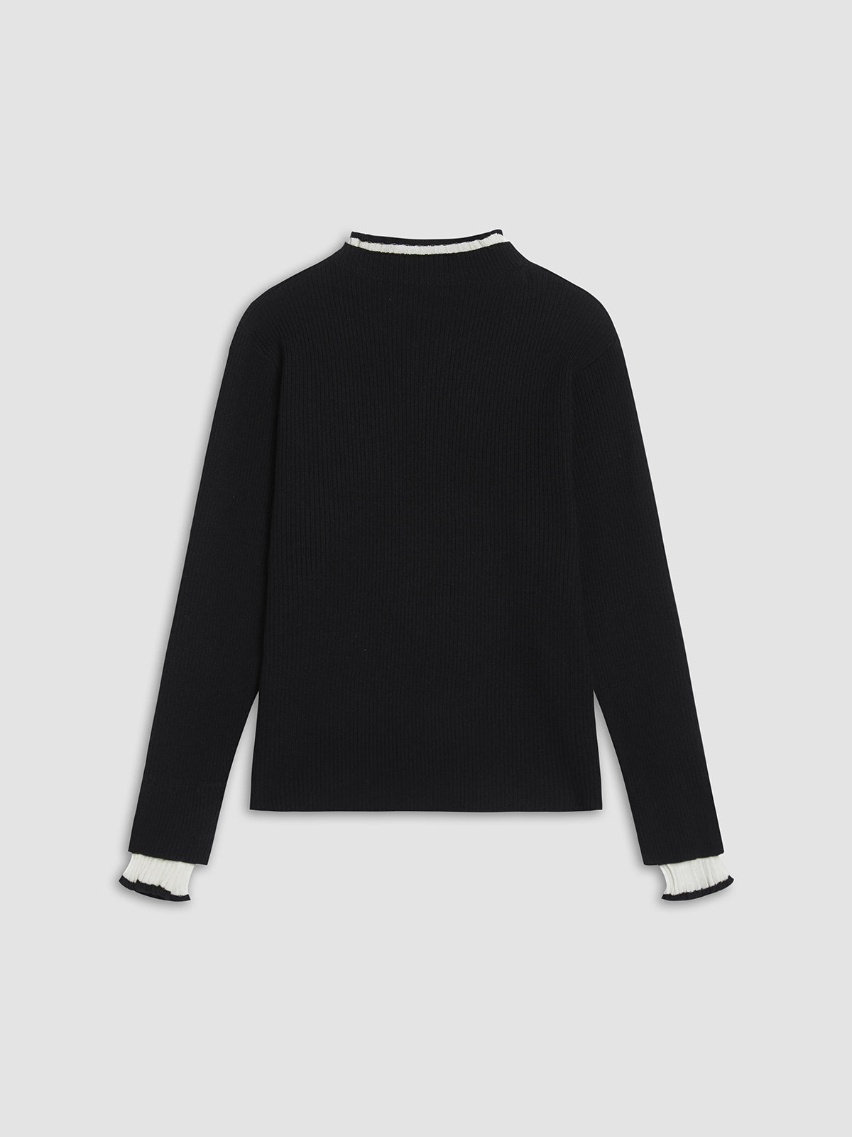 Contrast Trim Mock Neck Knit Top