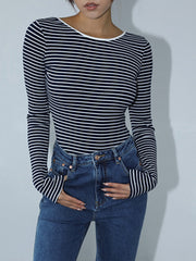 Open Back Stripe Long Sleeve Bodysuit