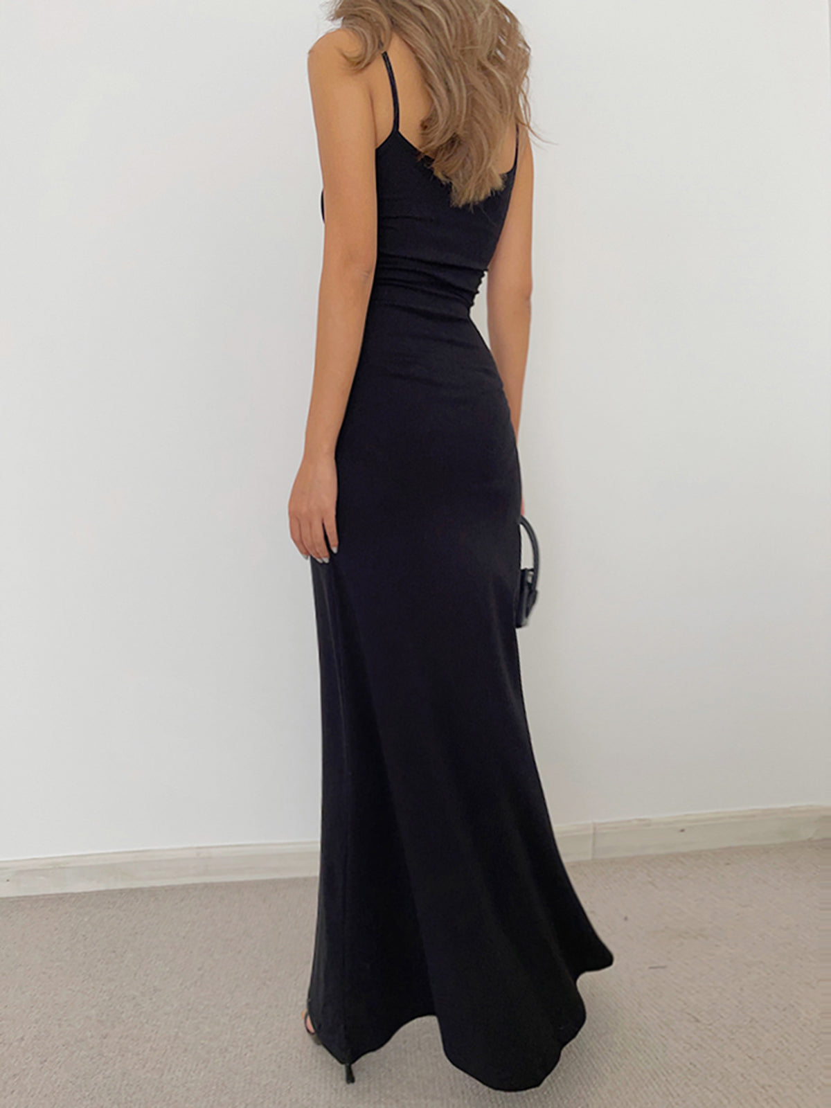 Solid Flowy Strap Long Dress