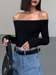 Off Shoulder Crop Long Sleeve Crop Shirt