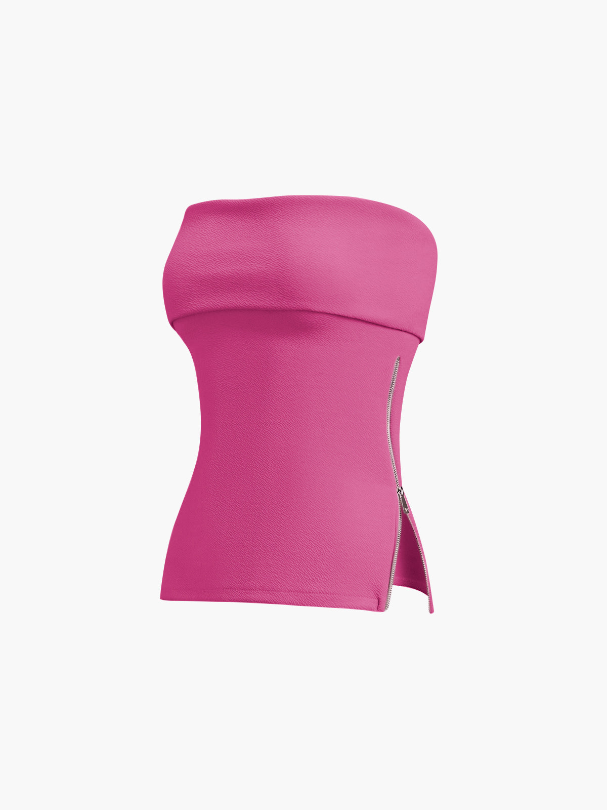 Zip Down Overfold Strapless Tube Top