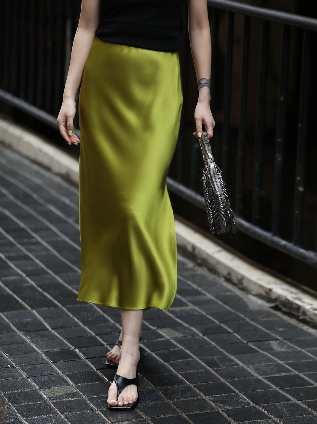 Flowy Satin Midi Skirt