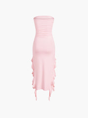 Ruffle Trim Tube Midi Dress