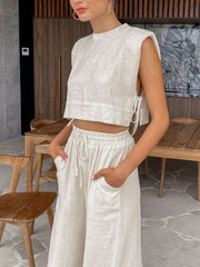 Utility Linen Two Piece Wide Leg Pants Set