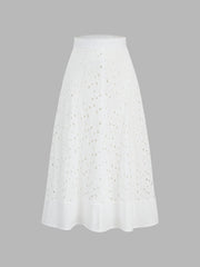 Eyelet Cotton Zippered Mid Skirt