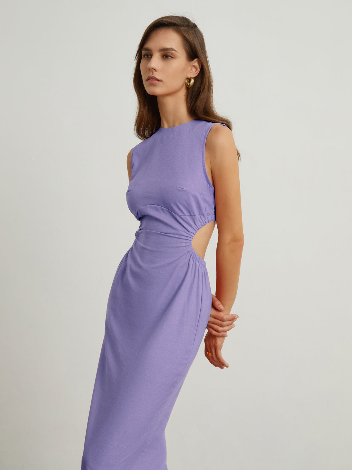 Back Cutout Linen Midi Dress