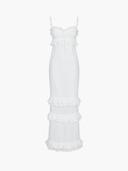 Cup Detail Layered Ruffle Eyelet Long Dress