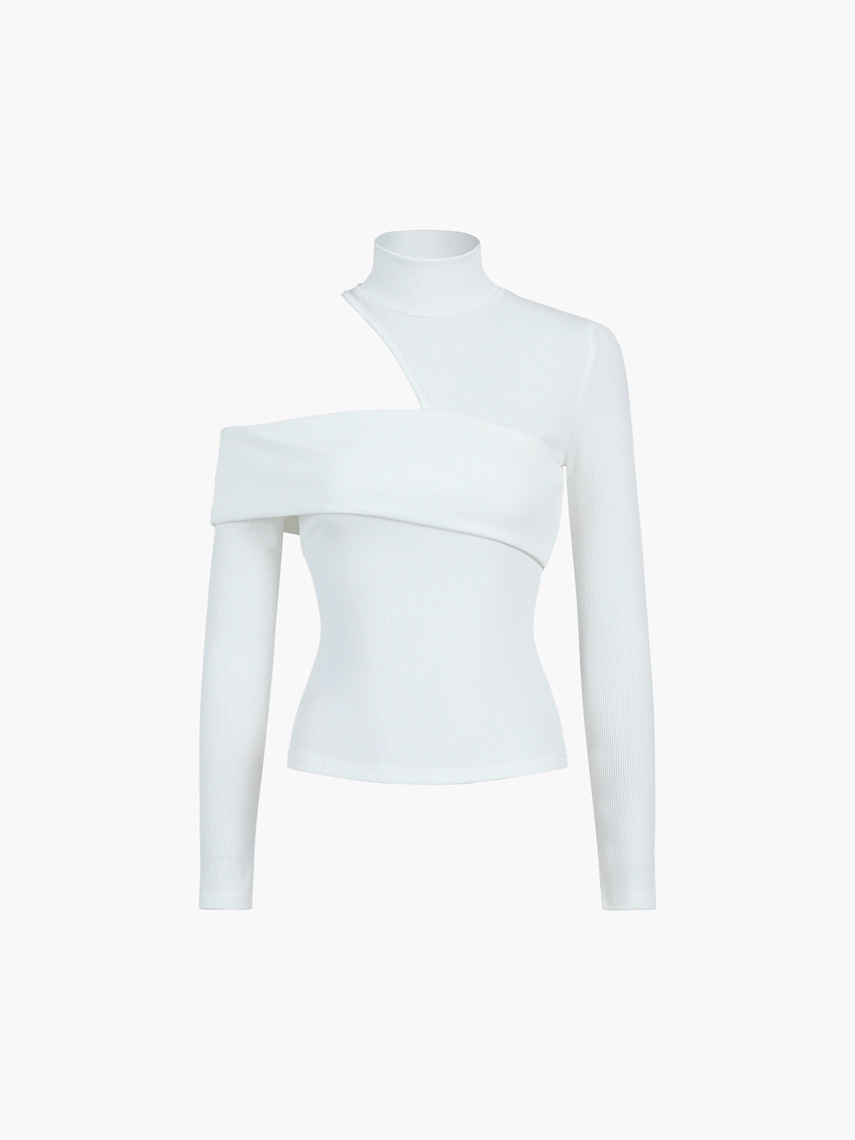 Mock Neck Oblique Cutout Rib Long Sleeve Knit Top