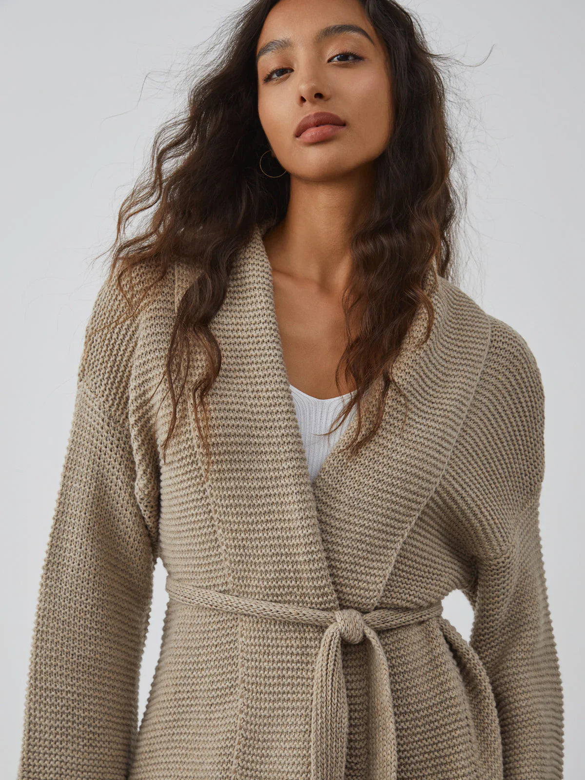 Taupe Tie Cardigan