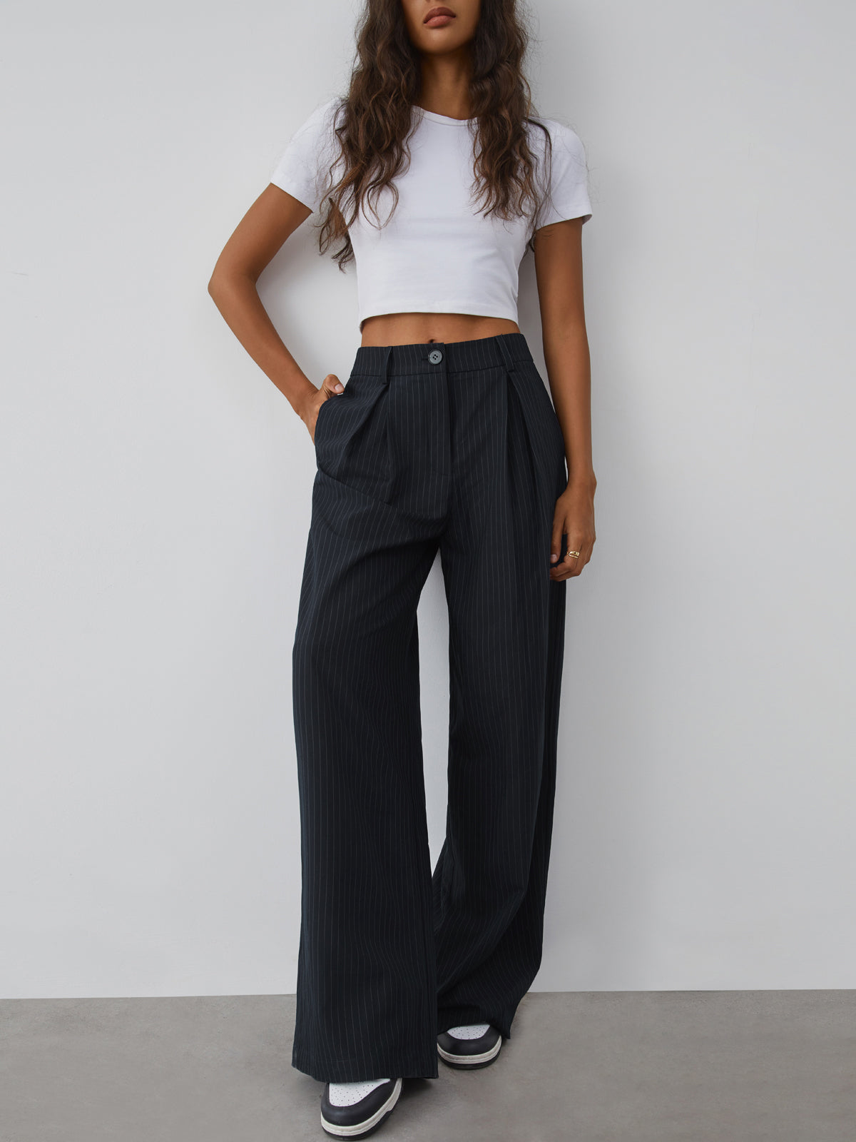 Shock Value Pinstripe Wide Leg Dress Pants