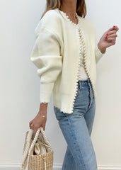 Pearl Trim Luxe Frayed Cardigan