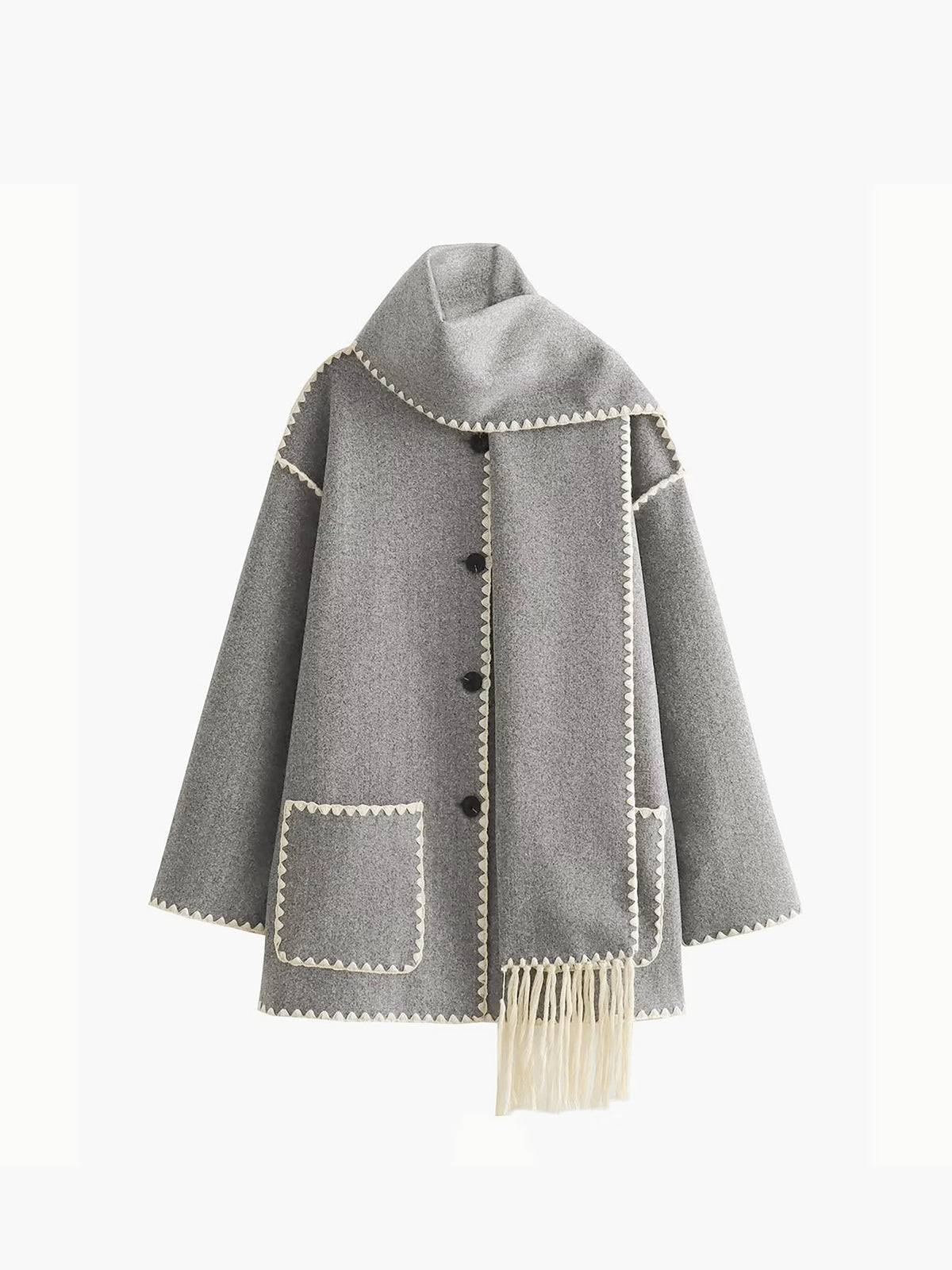 Contrast Trim Jacket With Matching Scarf