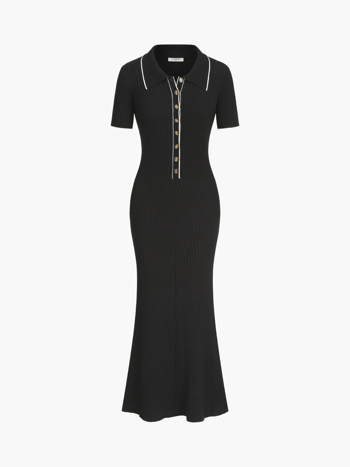 Contrast Trim Polo Long Knit Dress