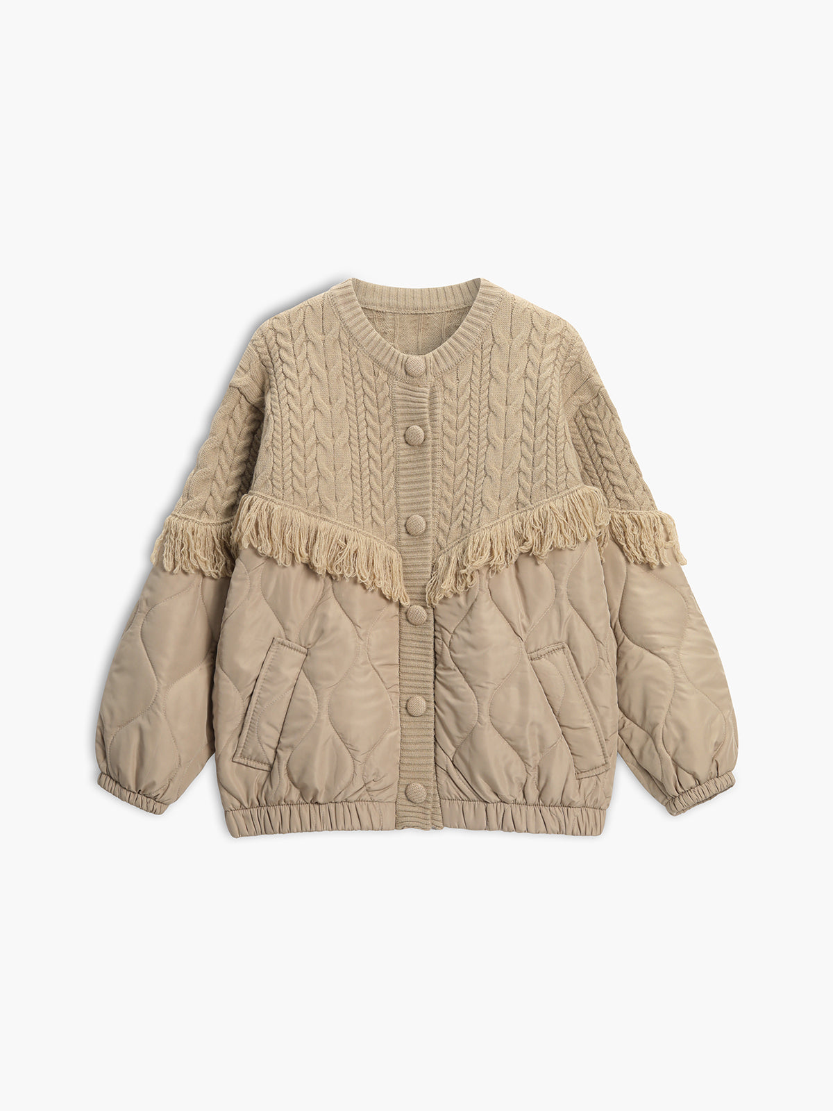 Patchwork Cable Knit Quilted Coat