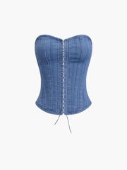 Hook-and-Eye Tie Back Tube Denim Top