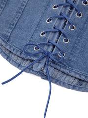 Hook-and-Eye Tie Back Tube Denim Top