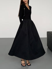 V-Neck Double Pockets Long Sleeve Long Dress