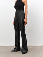 High Waisted Leather Straight Leg Flare Pants