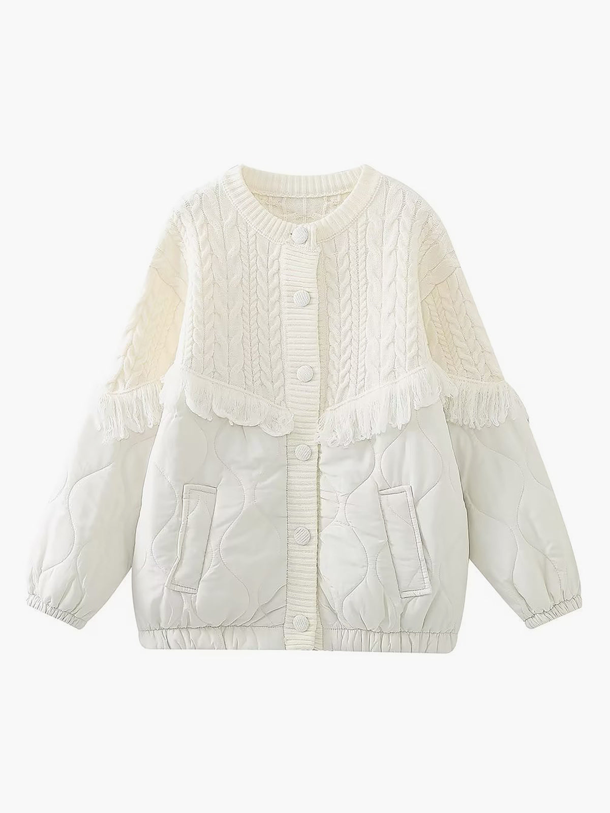 Patchwork Cable Knit Quilted Coat