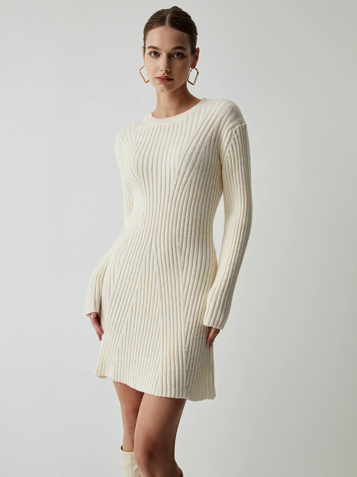 Rib Long Sleeve Short Sweater Dress